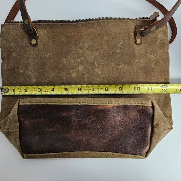 Canvas Shoulder Bag In Blue Waxed Canvas Farmers Market Tote Shoulder Bag - Picture 13 of 16